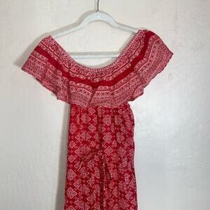 Talisman Babylon red and white off the shoulder boho maxi dress